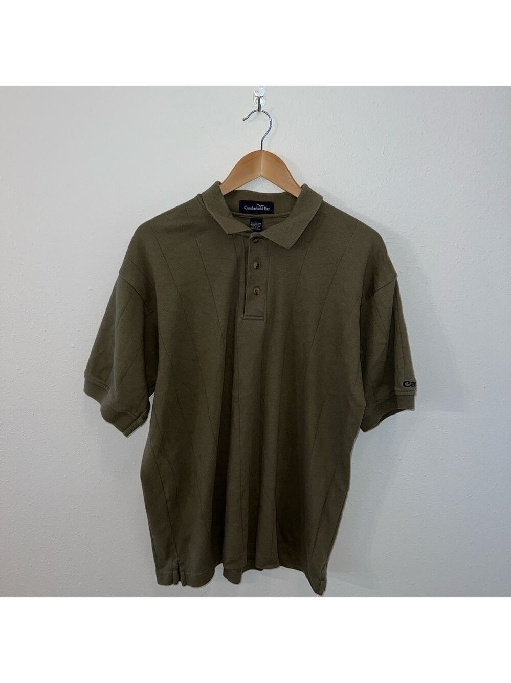 Cumberland Bay Olive Green Quarter Button Down Polo Shirt Size Large